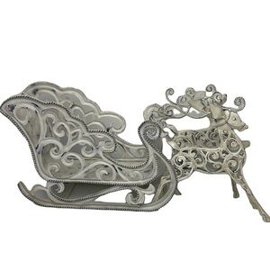 Hammered Metal Sleigh 2 Reindeer 3 Piece Set
